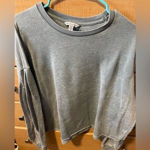 American Eagle Cropped Distressed Olive Green Crew
